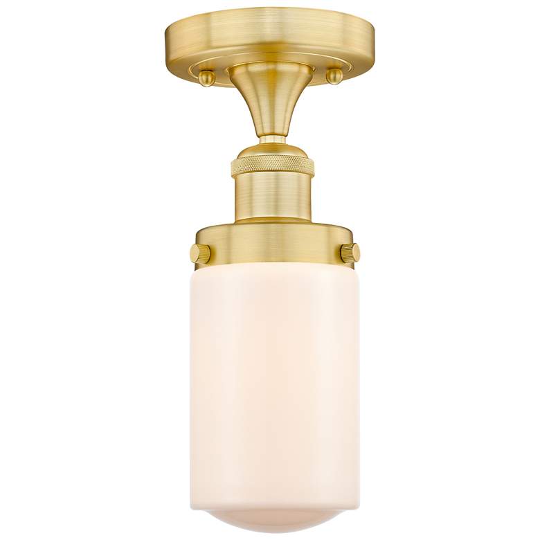 Image 1 Dover 6.5 inch Wide Satin Gold Semi.Flush Mount With Matte White Glass Sha