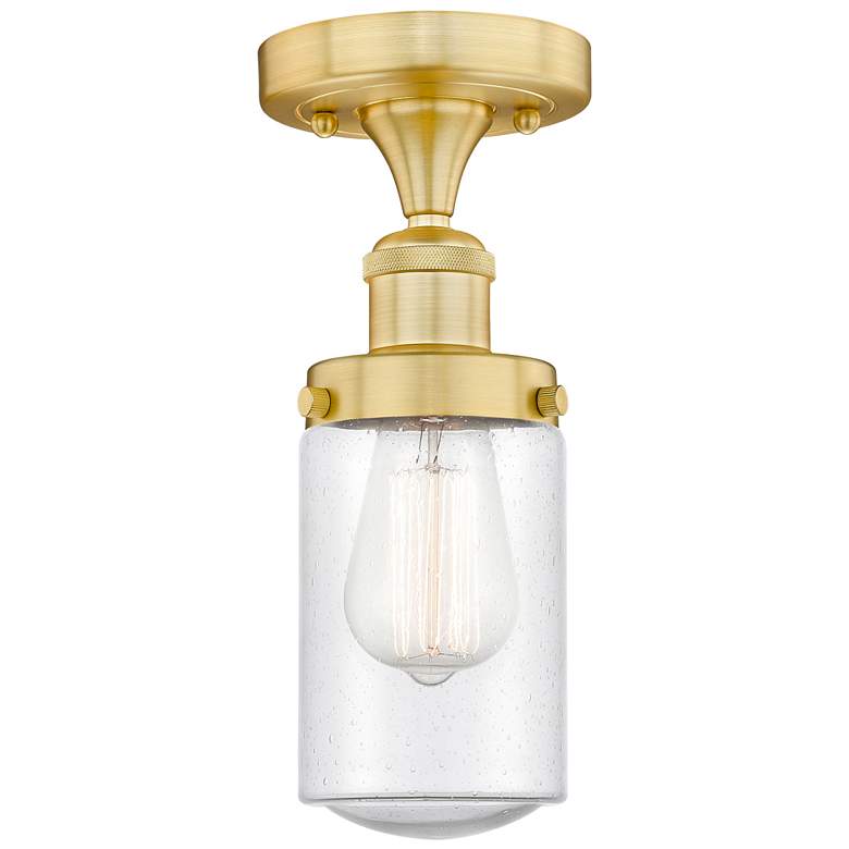 Image 1 Dover 6.5" Wide Satin Gold Semi.Flush Mount With Seedy Glass Shade
