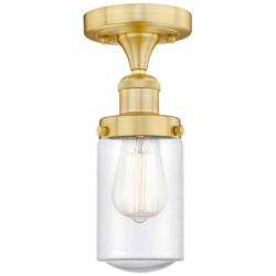 Dover 6.5&quot; Wide Satin Gold Semi.Flush Mount With Seedy Glass Shade