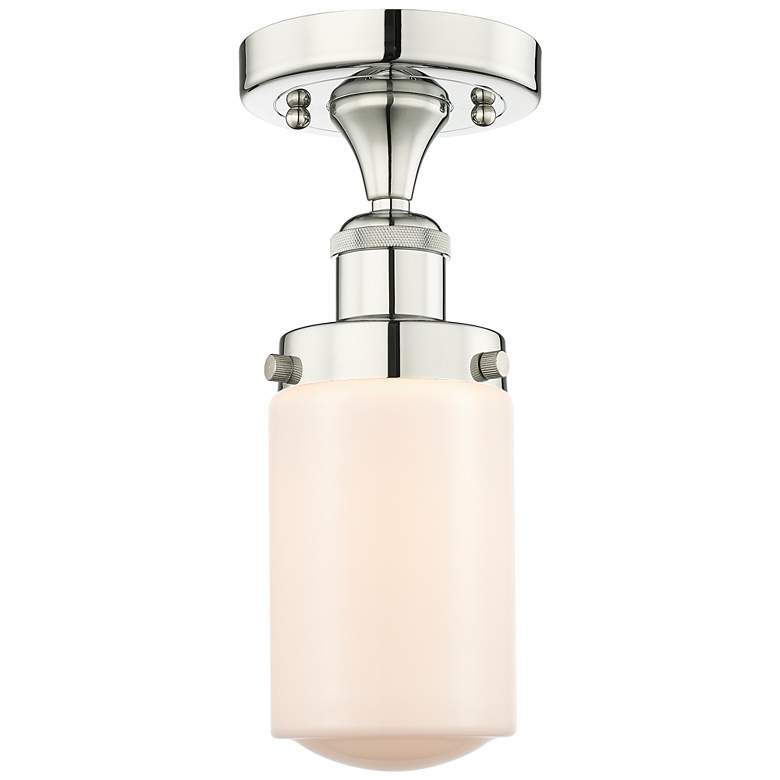Image 1 Dover 6.5 inchW Polished Nickel Semi.Flush Mount With Matte White Glass Sh