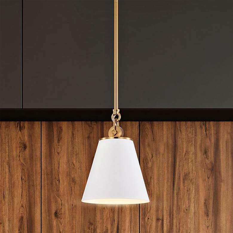 Image 1 Dover 7" Wide Vintage Brass and White Mini Pendant