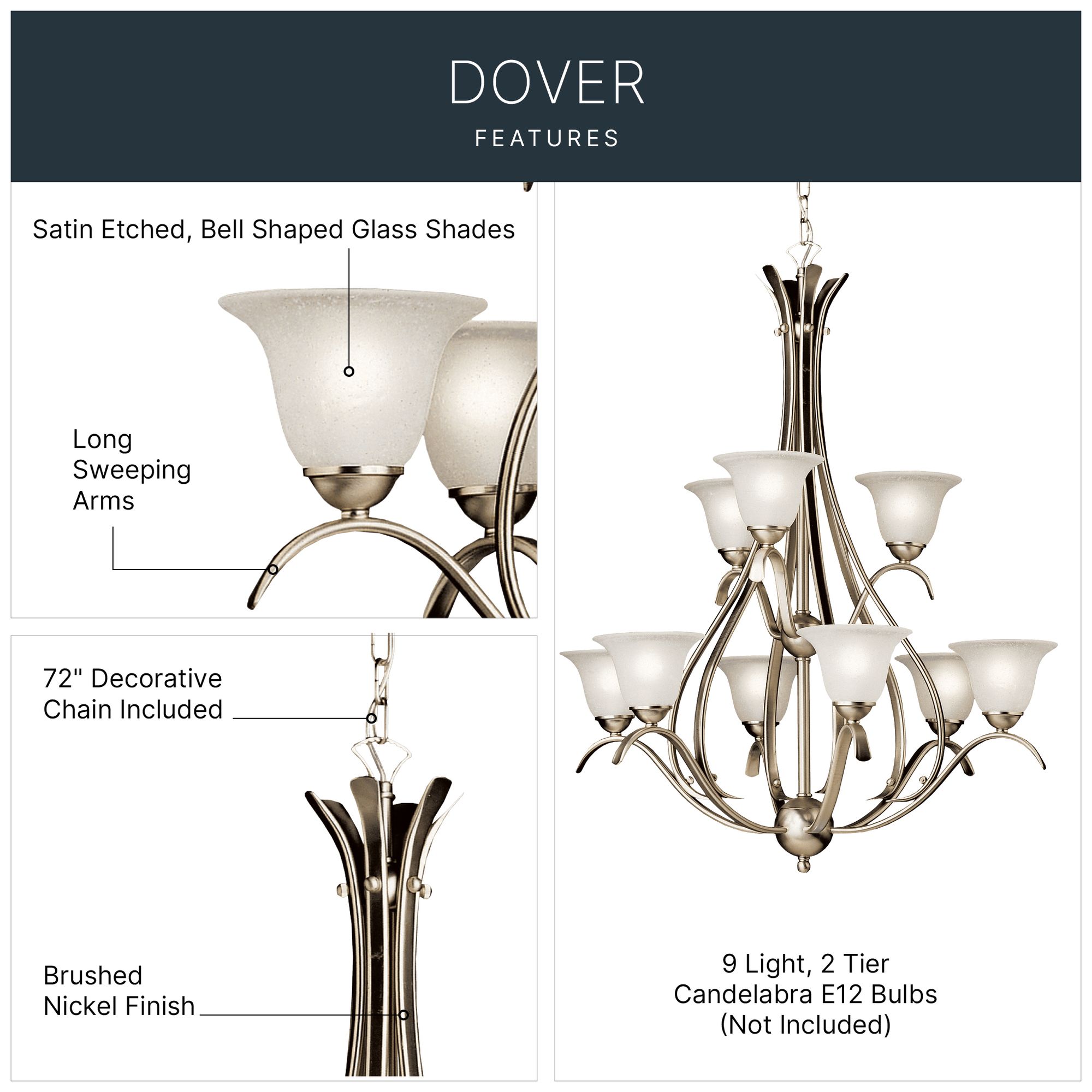 Image 4 Dover Collection 29"W Brushed Nickel Nine Light Chandelier more views