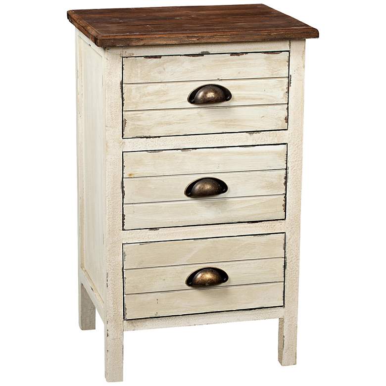 Image 1 Dover Weathered Cream 3-Drawer Walnut Top Accent Cabinet