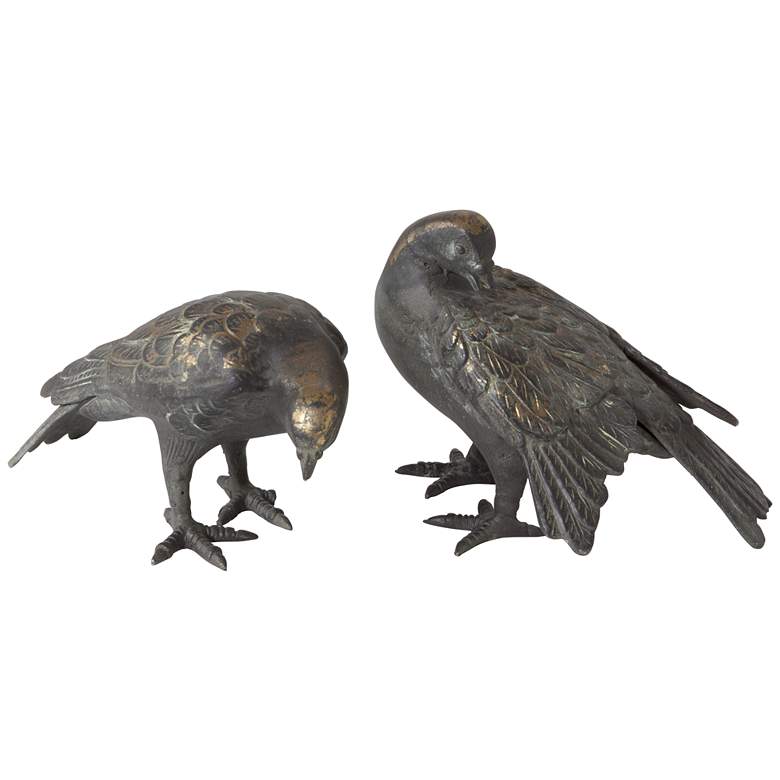 Image 1 Doves 7 1/2"W Aged Gold Leaf Bird Figurine 2-Piece Set