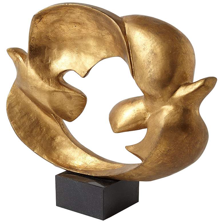 Image 1 Doves Of Peace 16 inch Wide Gold Leaf Abstract Bird Sculpture