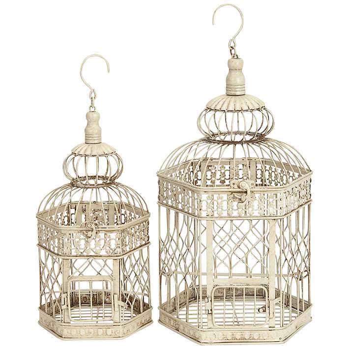 Litton Lane Cream Metal Hinged Top Birdcage with Latch Lock Closure and  Hanging Hook (2- Pack) 66520 - The Home Depot