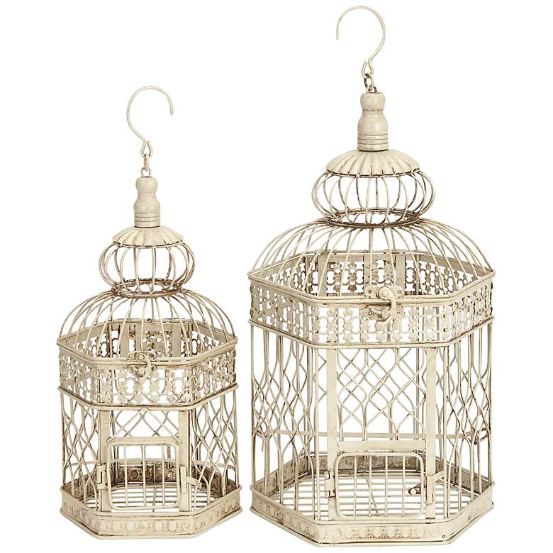 Image 2 Dovesong Cream Metal Birdcages w/ Closure and Hook Set of 2