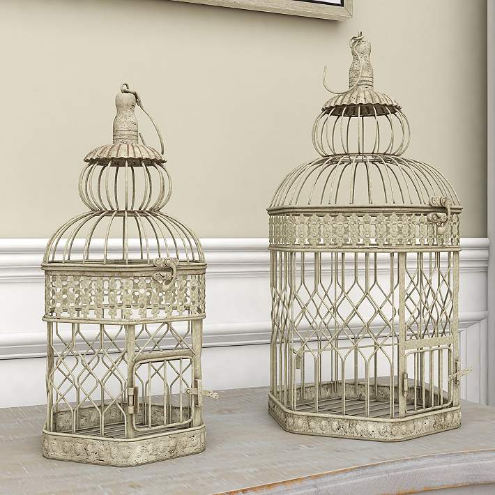Litton Lane Cream Metal Hinged Top Birdcage with Latch Lock Closure and  Hanging Hook (2- Pack) 66519 - The Home Depot