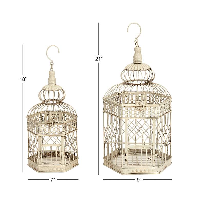 Image 6 Dovesong Cream Metal Birdcages w/ Closure and Hook Set of 2 more views