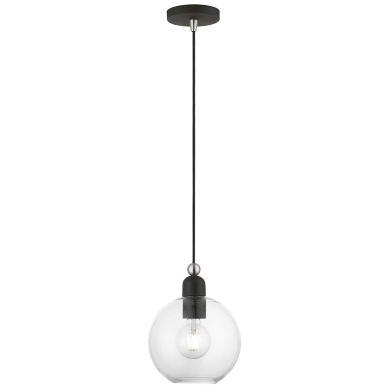 Image 1 Downtown 1 Light Black Sphere Pendant with Brushed Nickel Accents