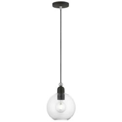 Downtown 1 Light Black Sphere Pendant with Brushed Nickel Accents