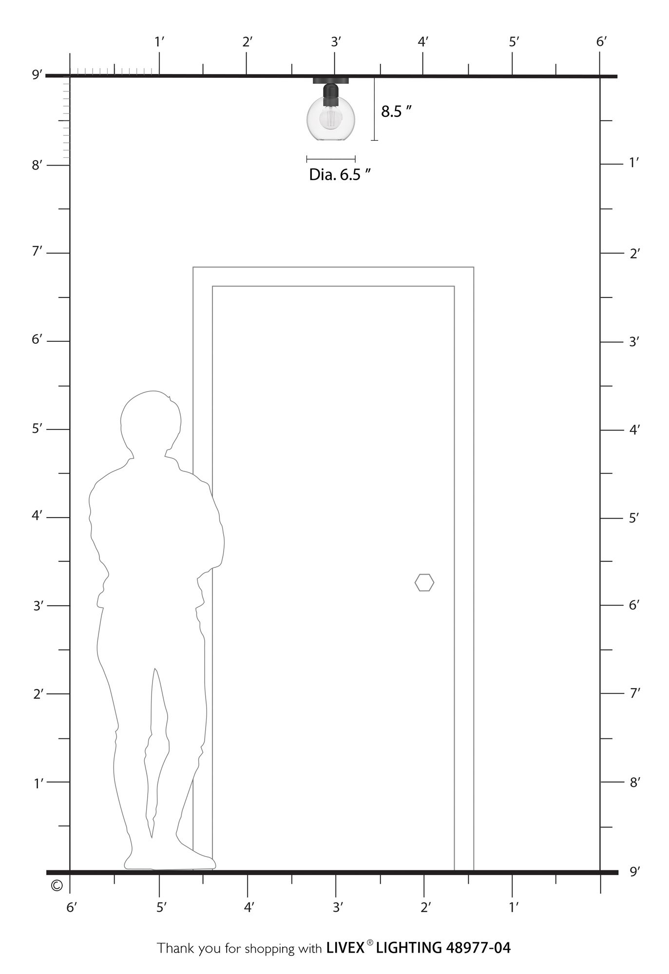 Downtown 1 Light Black Sphere Semi-Flush