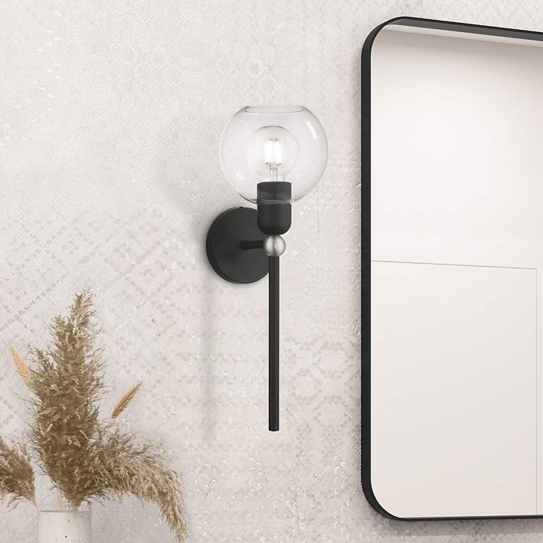 Image 1 Downtown 1 Light Black with Brushed Nickel Accent Sphere Single Sconce