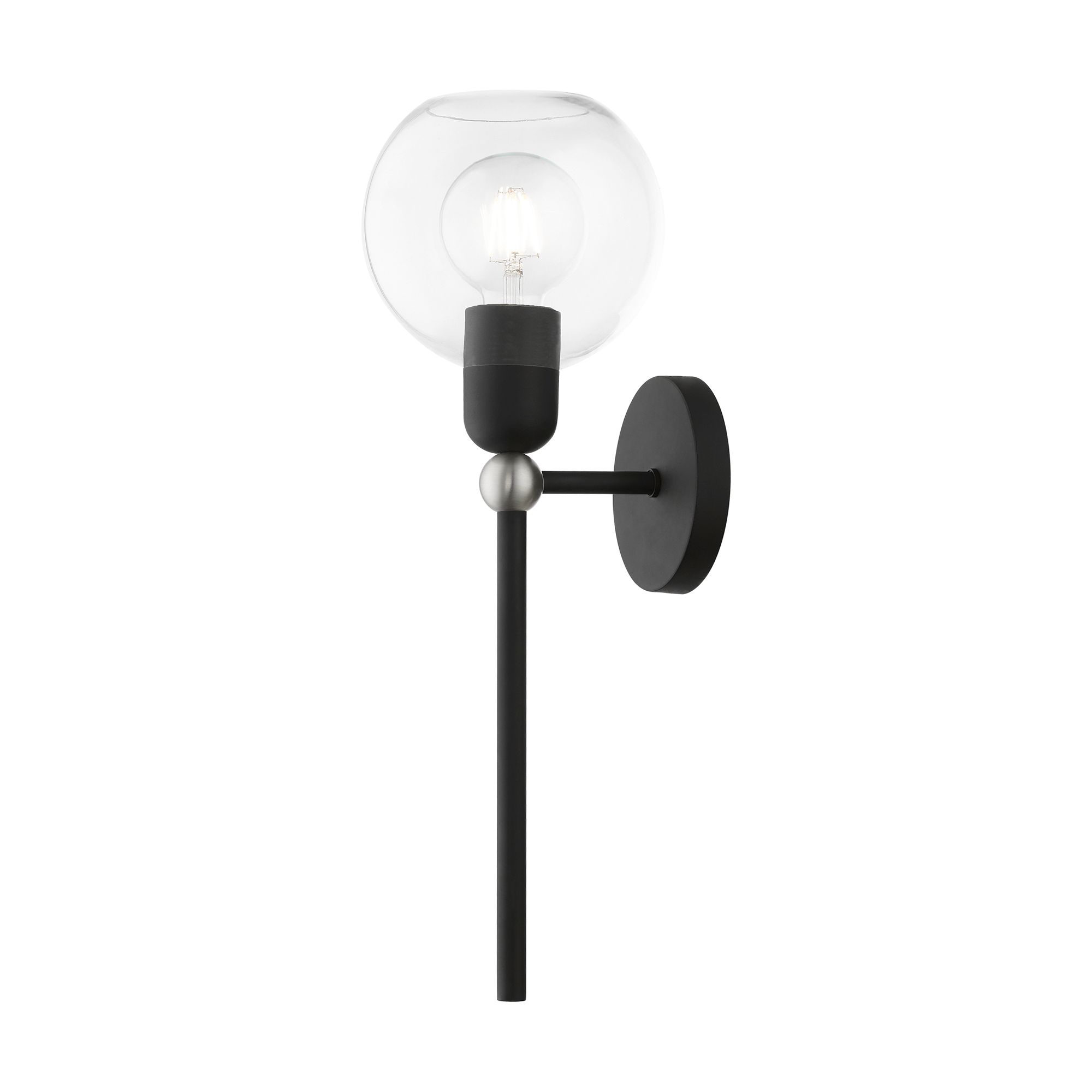 Downtown 1 Light Black with Brushed Nickel Accent Sphere Single Sconce
