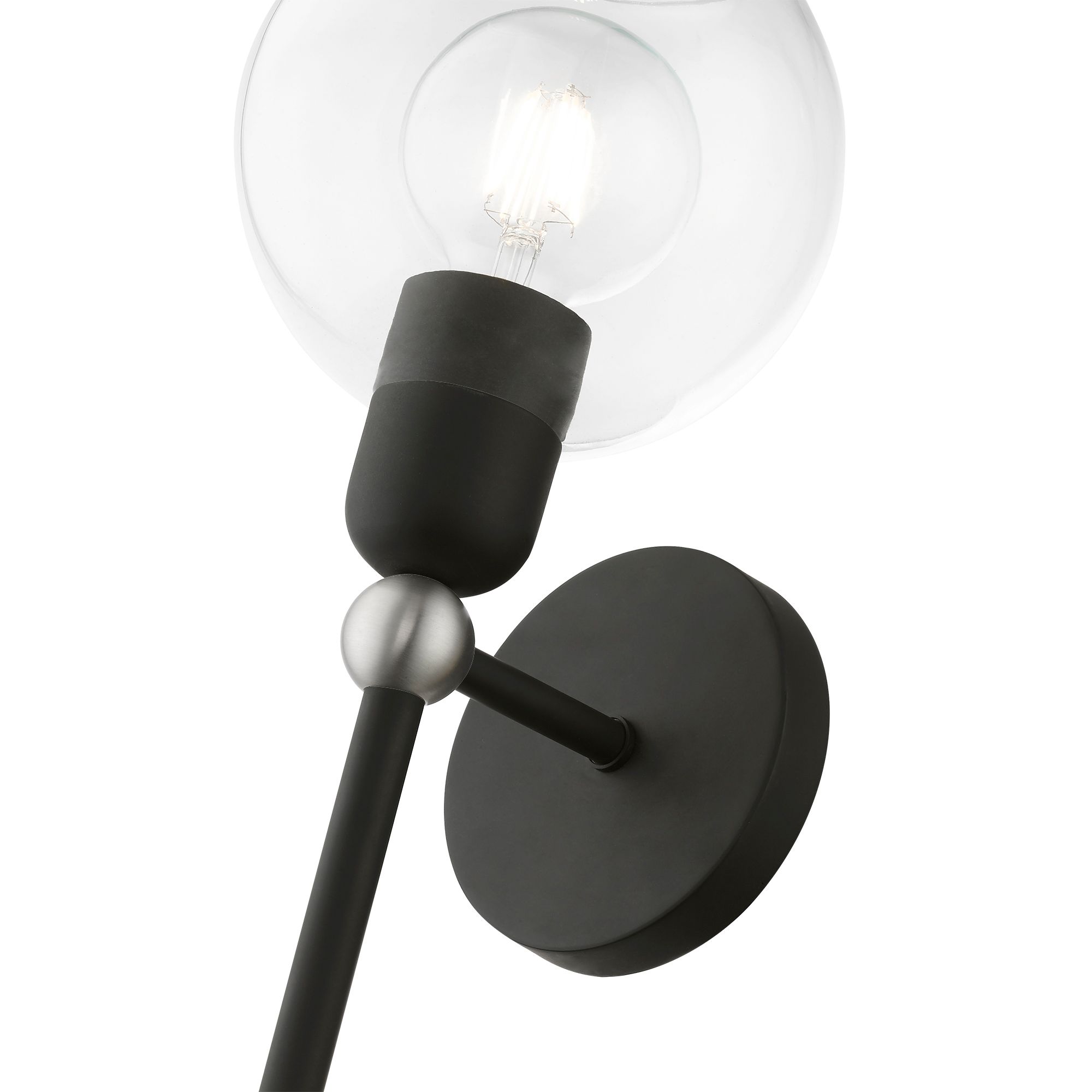 Downtown 1 Light Black with Brushed Nickel Accent Sphere Single Sconce
