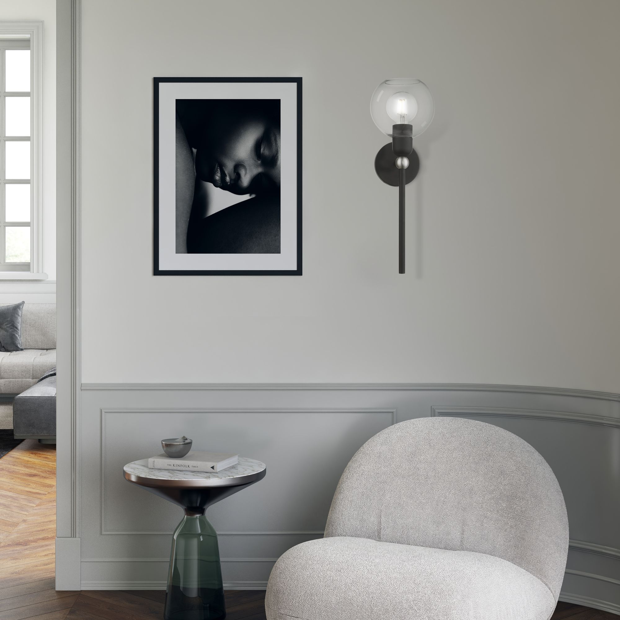 Downtown 1 Light Black with Brushed Nickel Accent Sphere Single Sconce