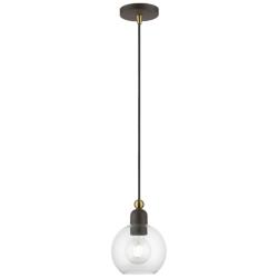 Downtown 1 Light Bronze Sphere Mini Pendant with Antique Brass Accents
