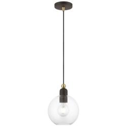 Downtown 1 Light Bronze Sphere Pendant with Antique Brass Accents