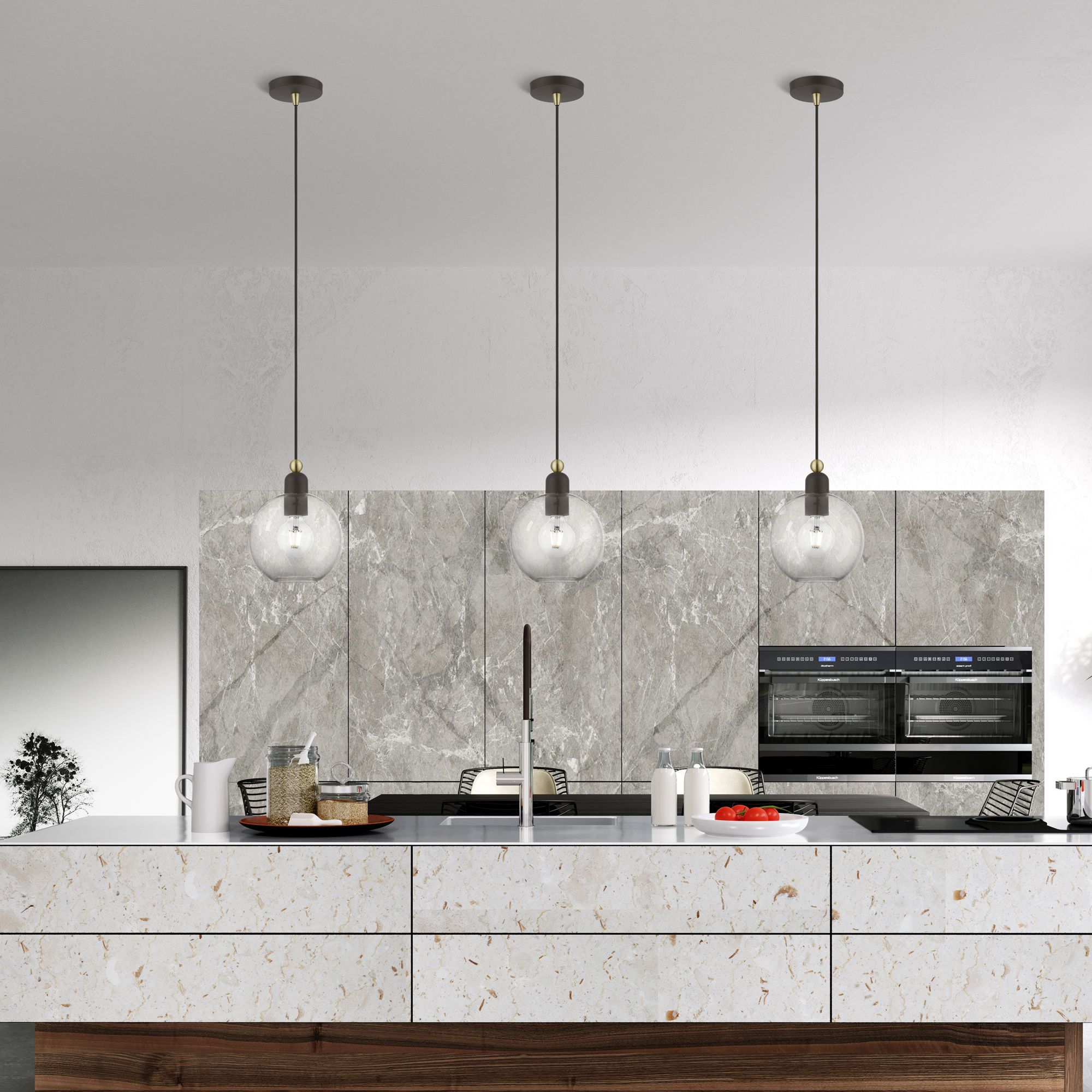 Downtown 1 Light Bronze Sphere Pendant with Antique Brass Accents