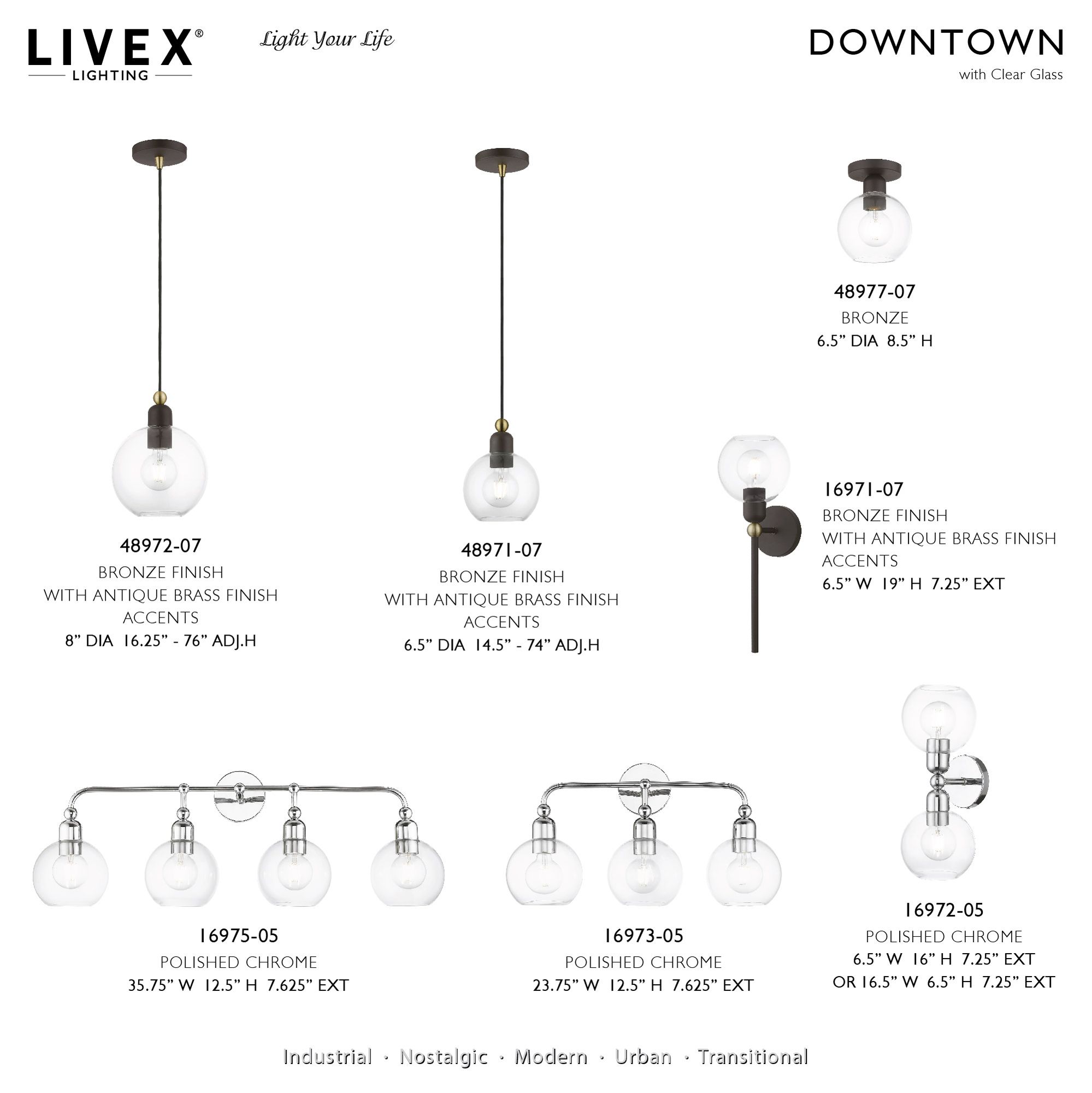 Downtown 1 Light Bronze Sphere Pendant with Antique Brass Accents