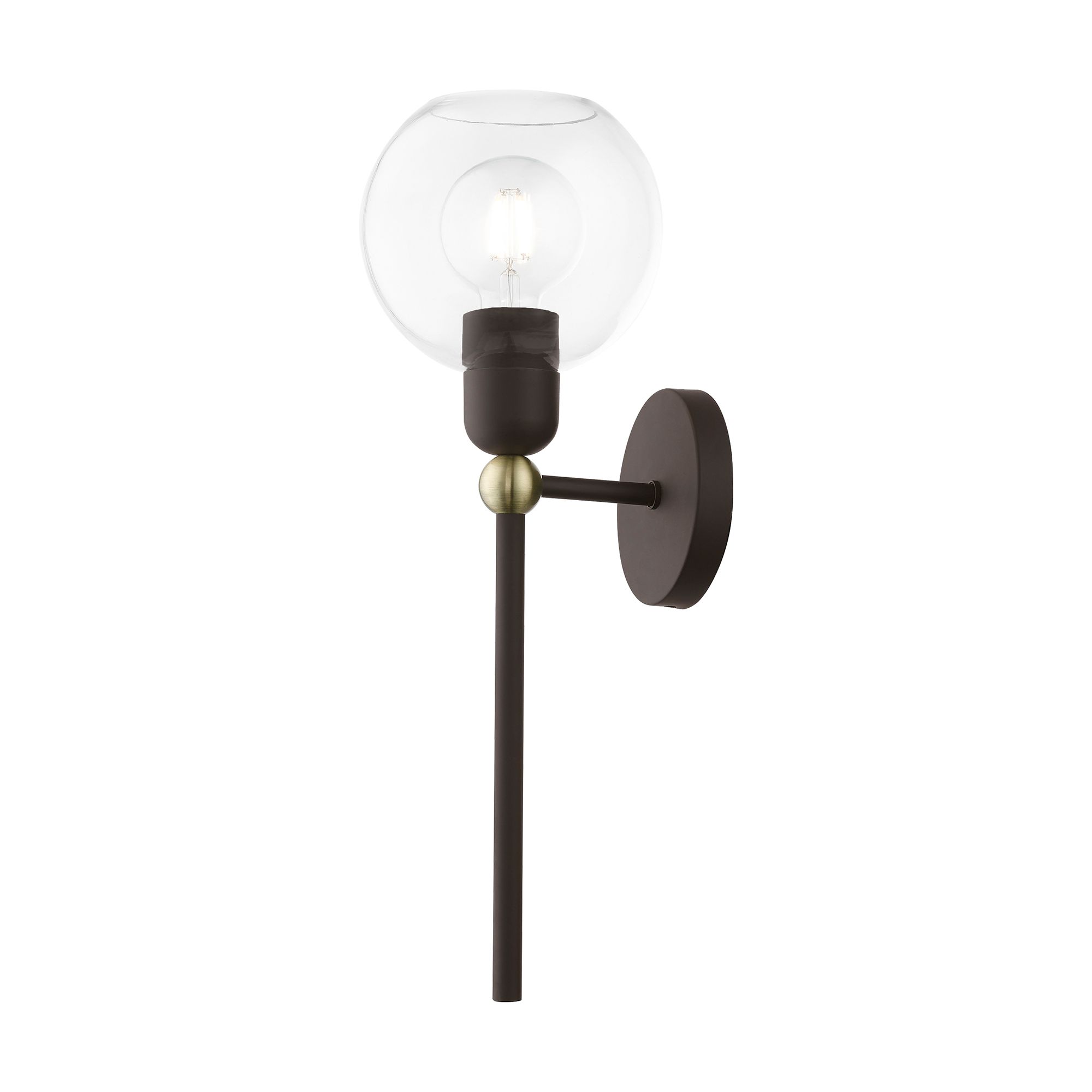 Downtown 1 Light Bronze with Antique Brass Accents Sphere Single Sconce