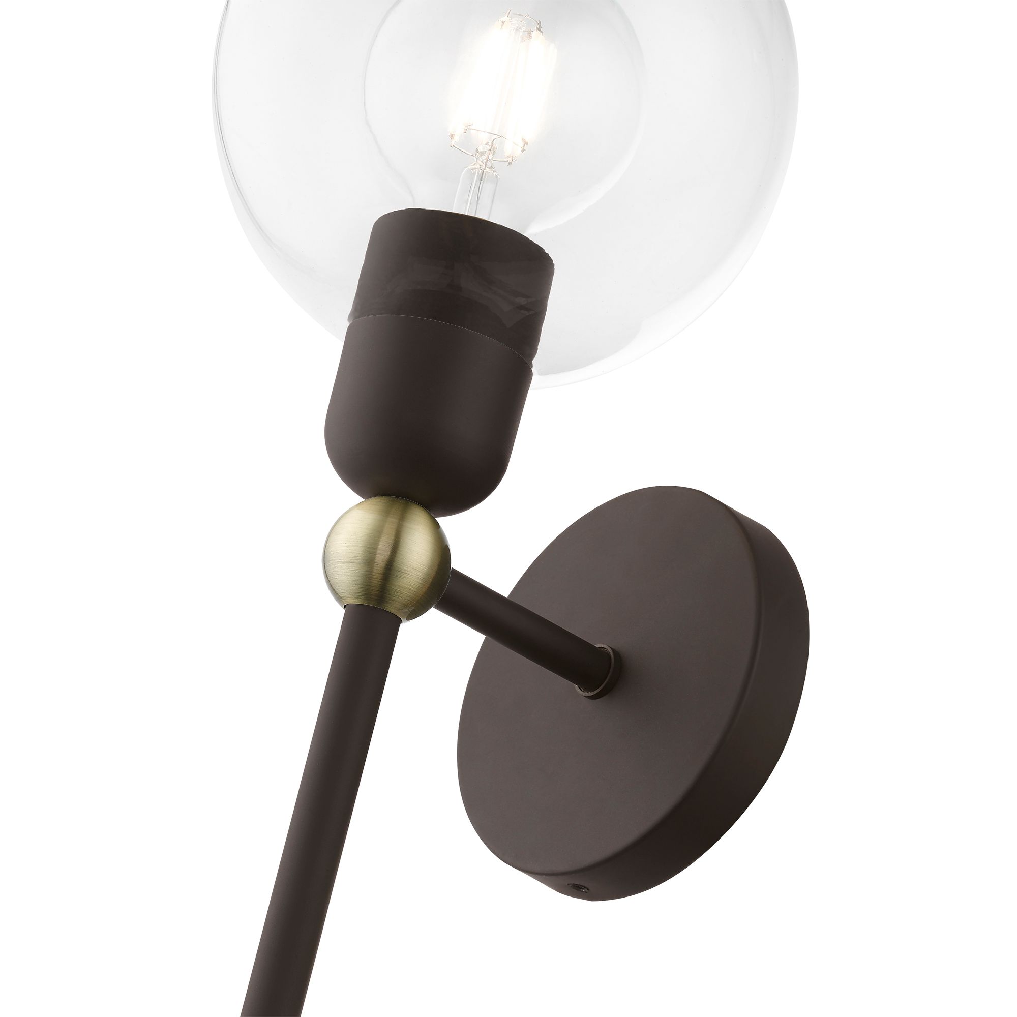 Downtown 1 Light Bronze with Antique Brass Accents Sphere Single Sconce
