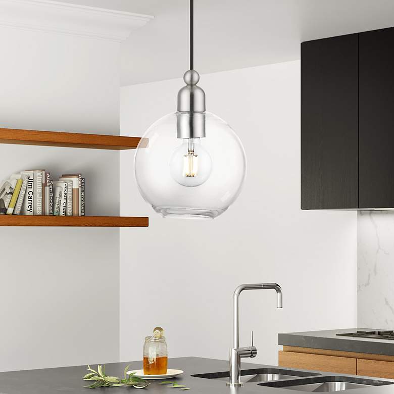 Image 1 Downtown 1 Light Brushed Nickel Sphere Pendant