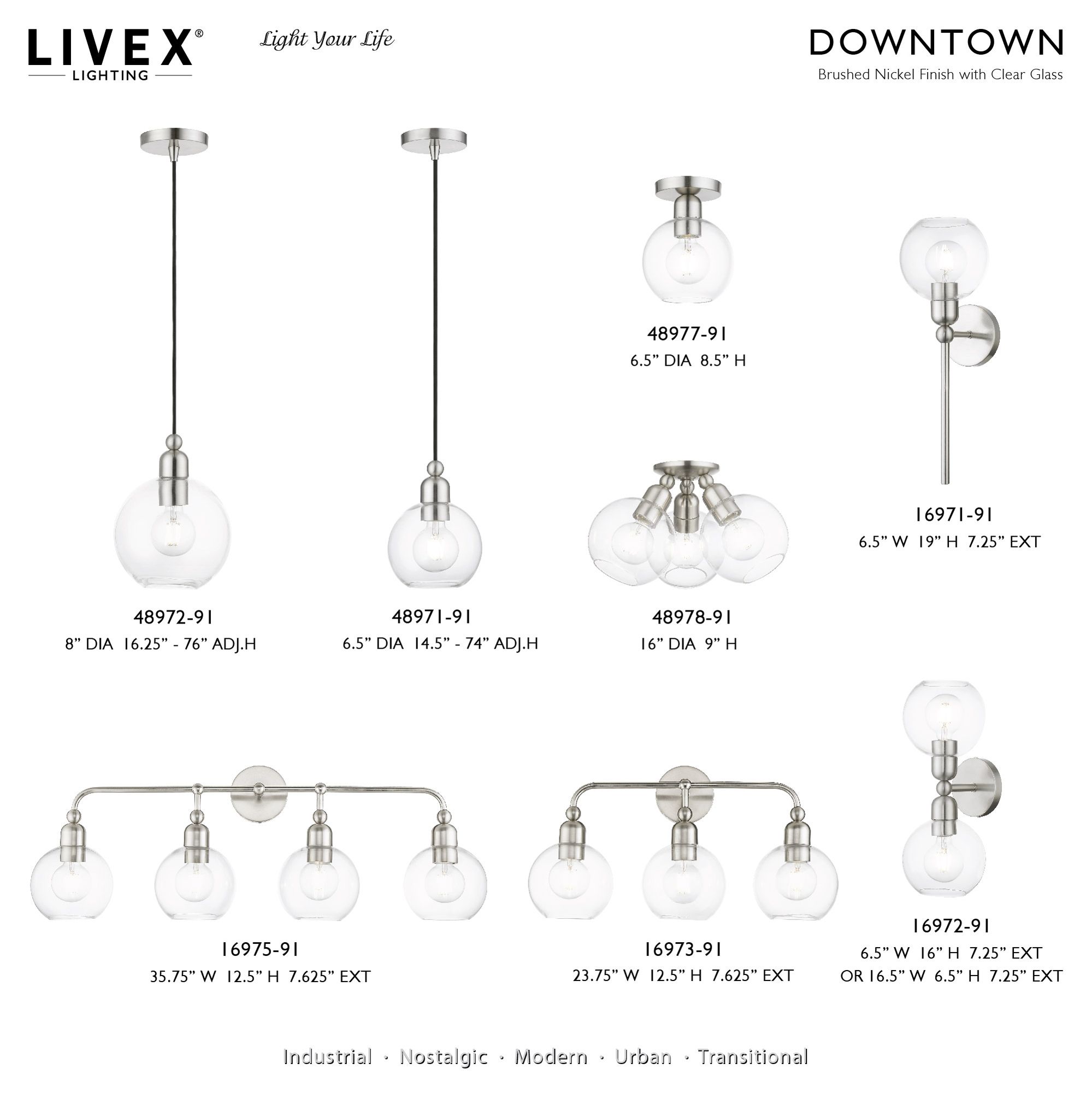 Downtown 1 Light Brushed Nickel Sphere Pendant