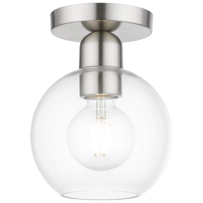 Image 2 Downtown 1 Light Brushed Nickel Sphere Semi-Flush