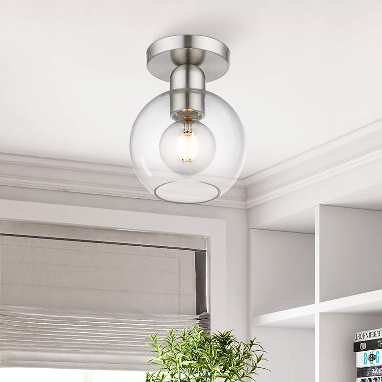 Image 1 Downtown 1 Light Brushed Nickel Sphere Semi-Flush