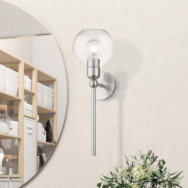 Image 1 Downtown 1 Light Brushed Nickel Sphere Single Sconce