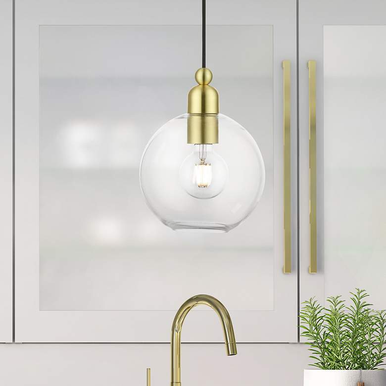 Image 1 Downtown 1 Light Satin Brass Sphere Pendant