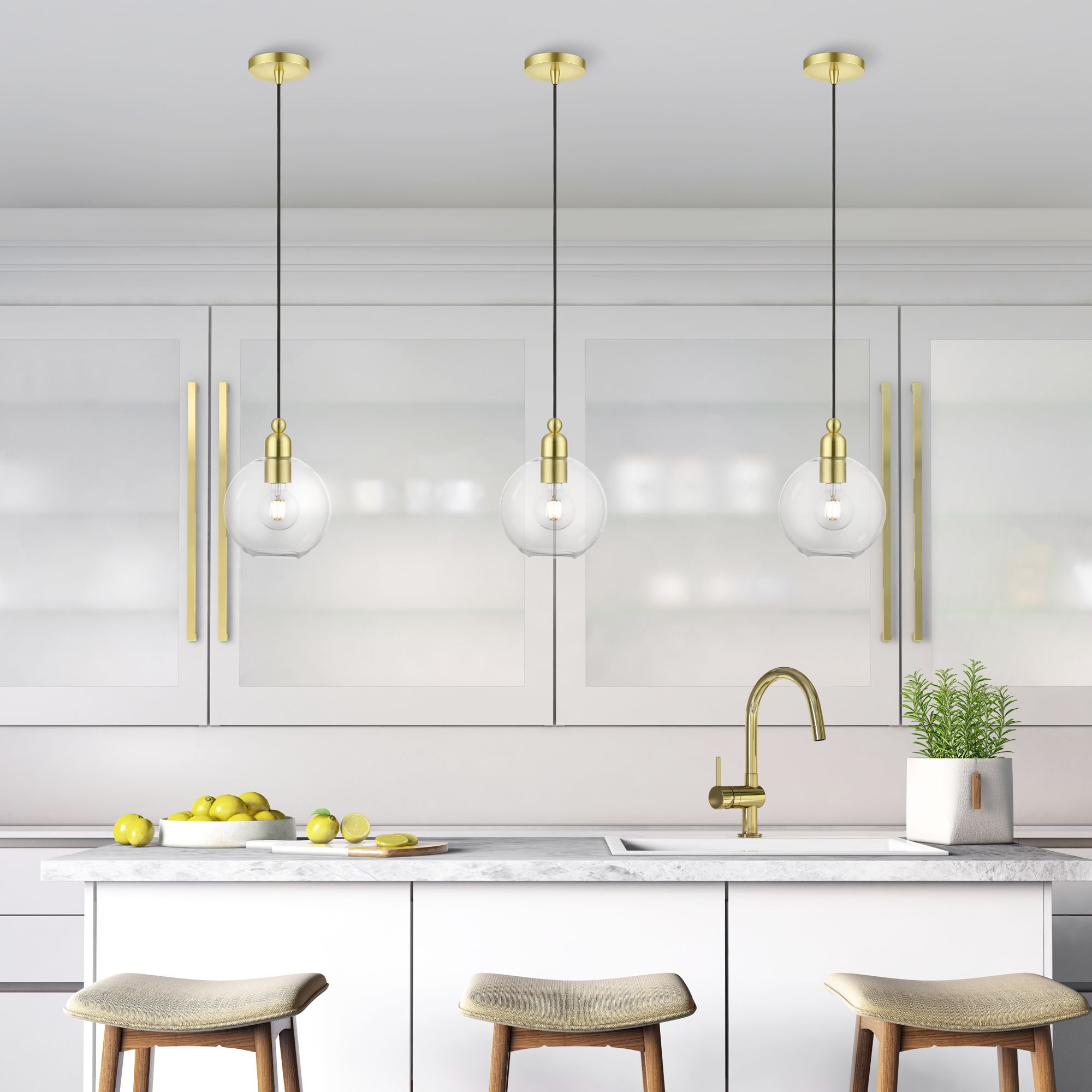 Downtown 1 Light Satin Brass Sphere Pendant