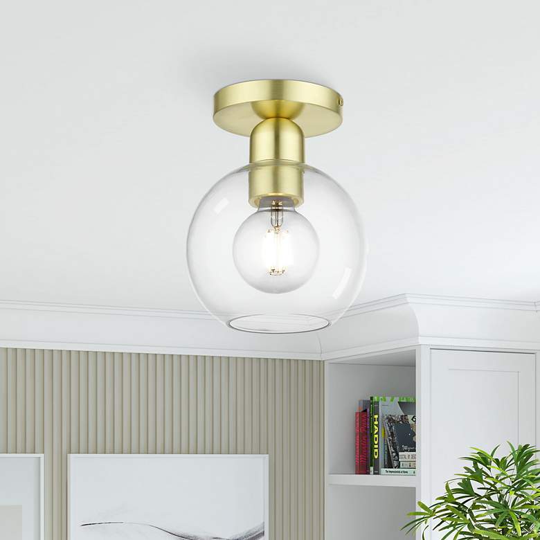 Image 1 Downtown 1 Light Satin Brass Sphere Semi-Flush