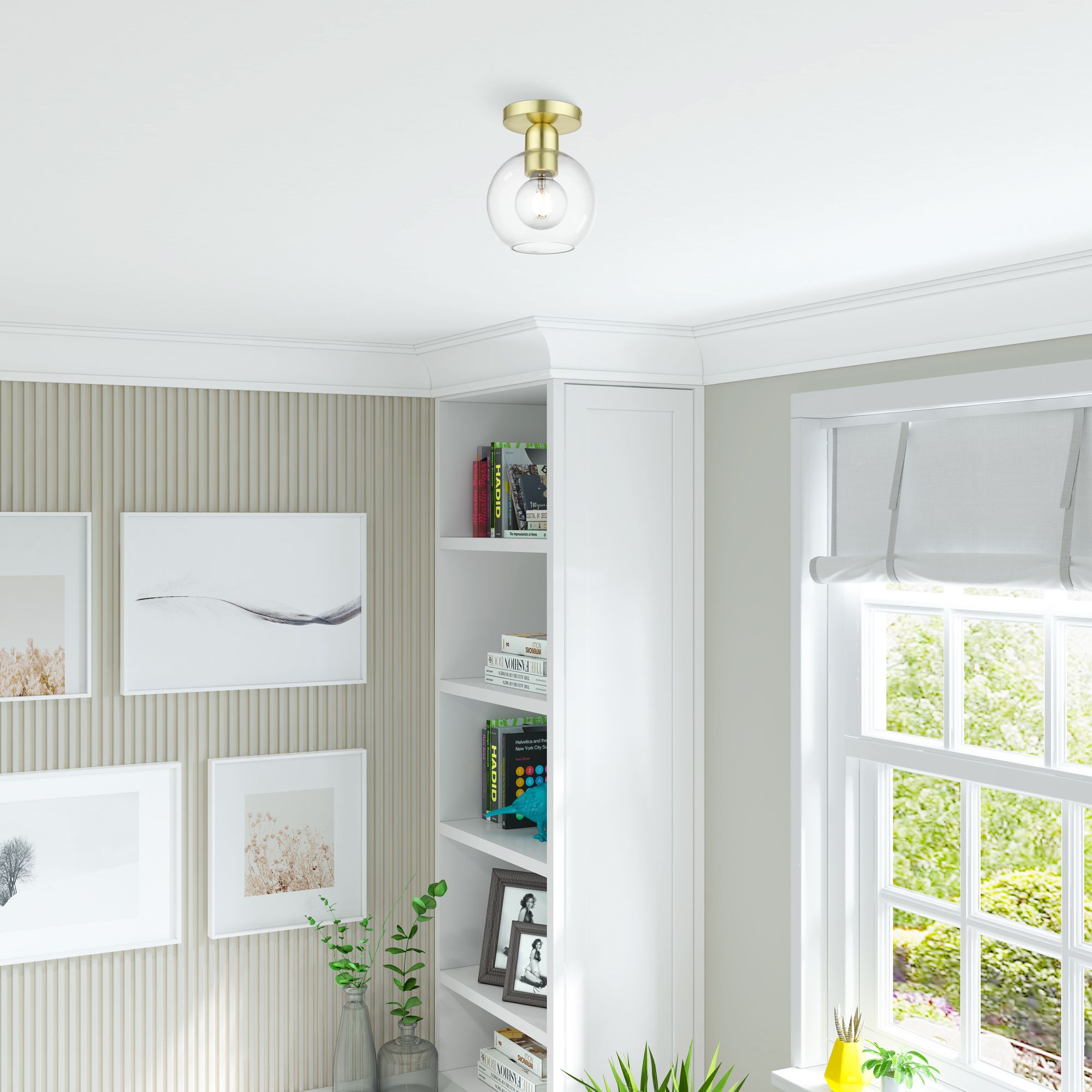 Downtown 1 Light Satin Brass Sphere Semi-Flush