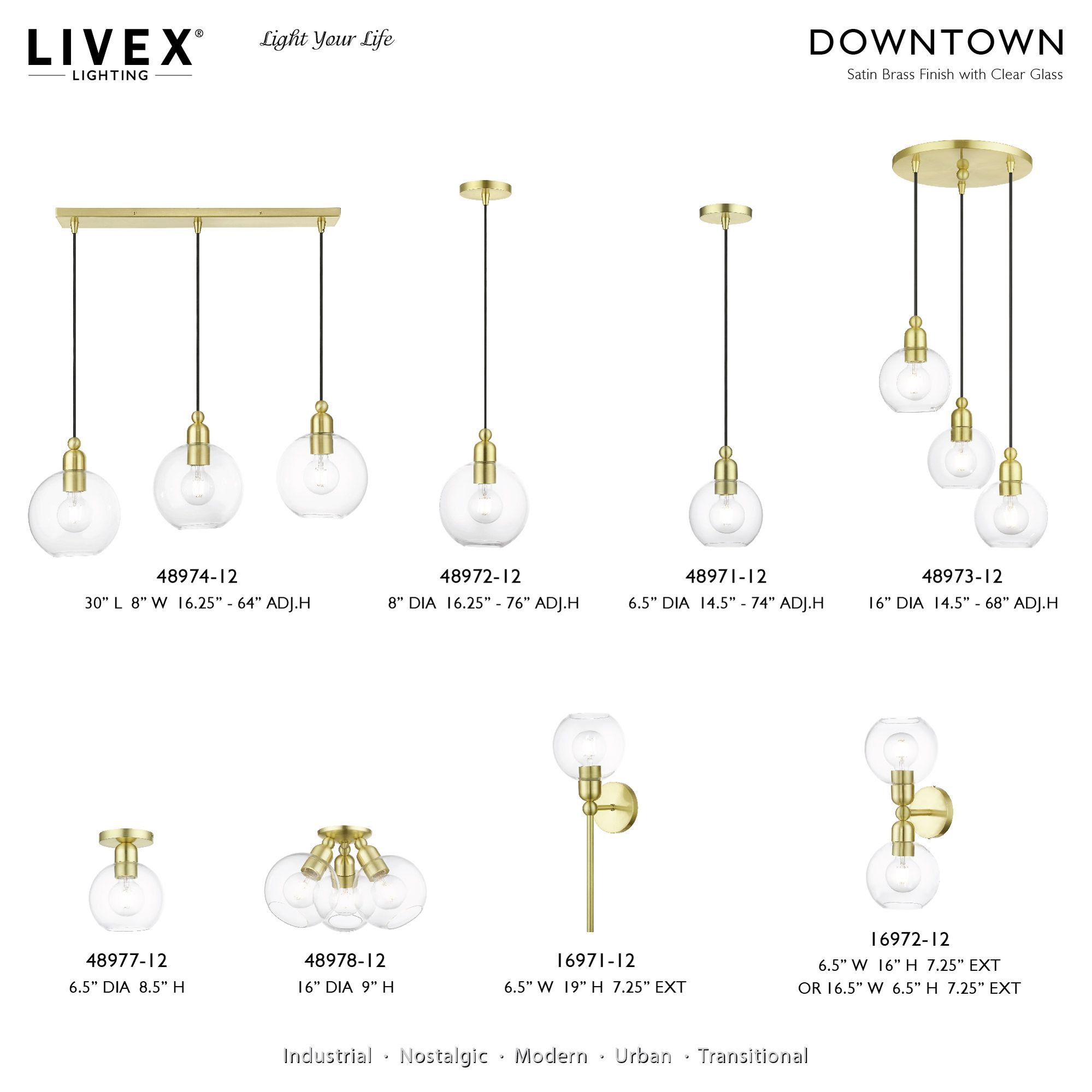 Downtown 1 Light Satin Brass Sphere Semi-Flush