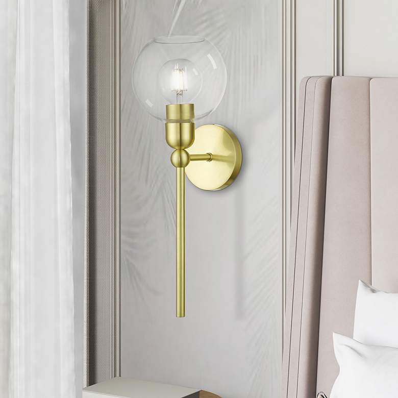 Image 1 Downtown 1 Light Satin Brass Sphere Single Sconce