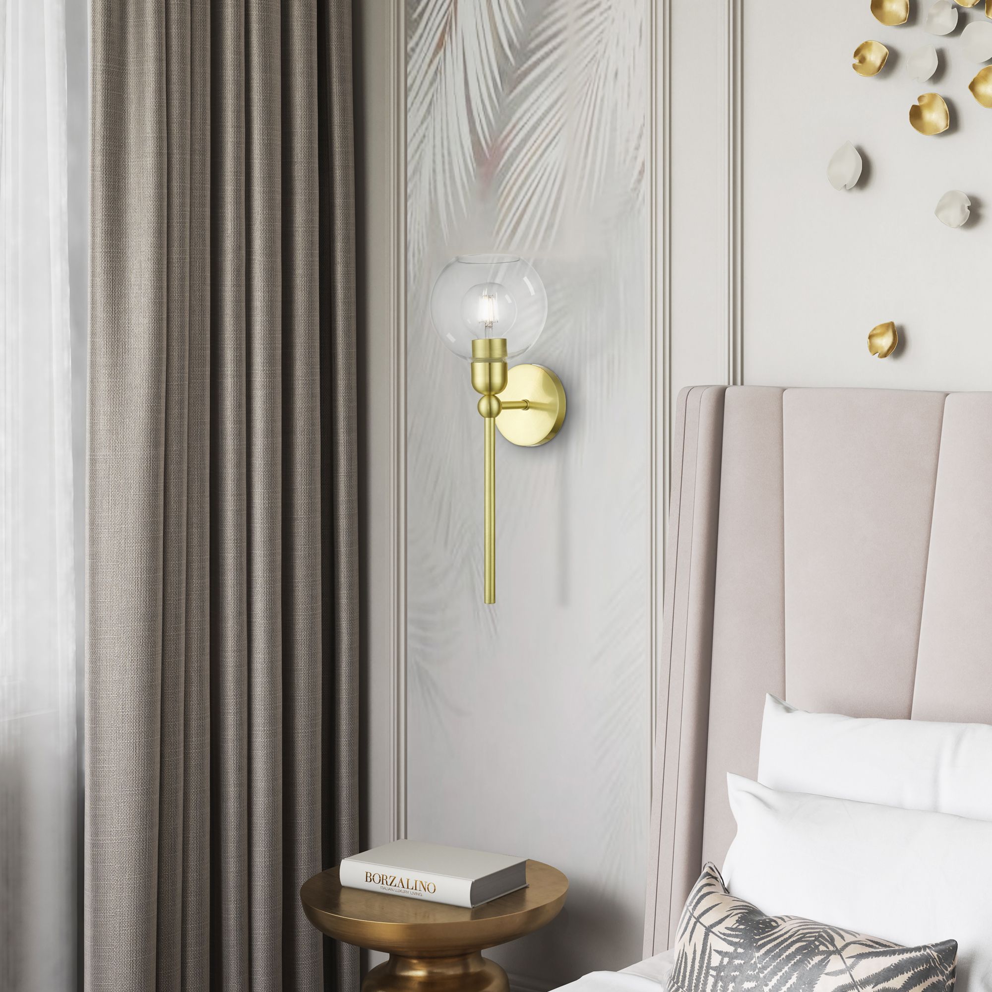 Downtown 1 Light Satin Brass Sphere Single Sconce