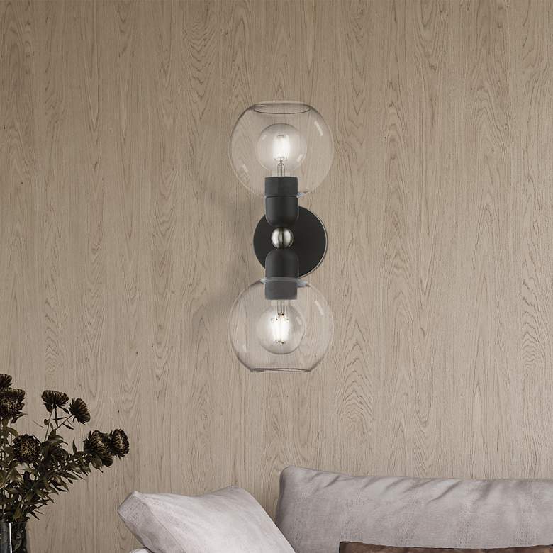 Image 1 Downtown 2 Light Black with Brushed Nickel Accents Sphere Vanity Sconce
