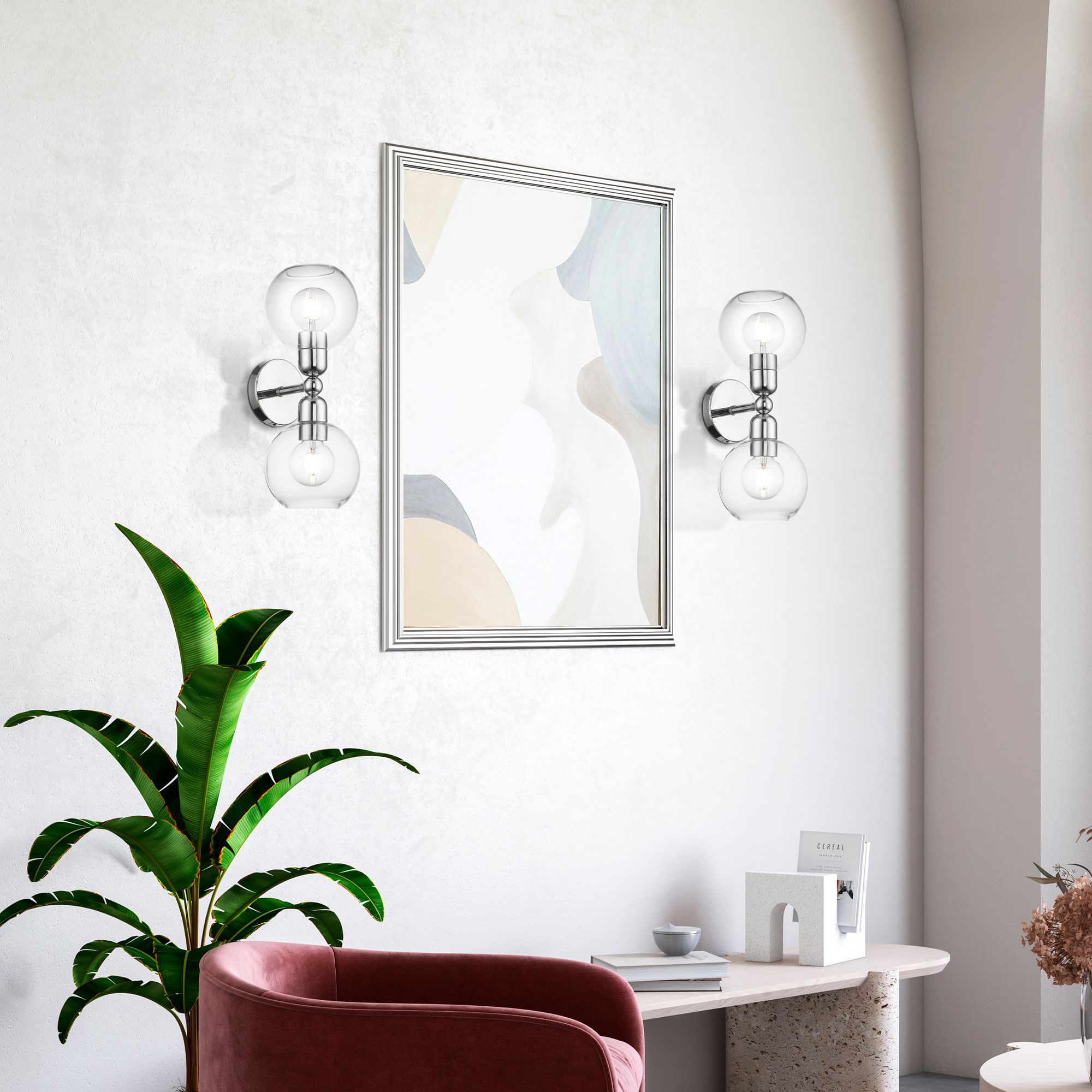 Downtown 2 Light Polished Chrome Sphere Vanity Sconce