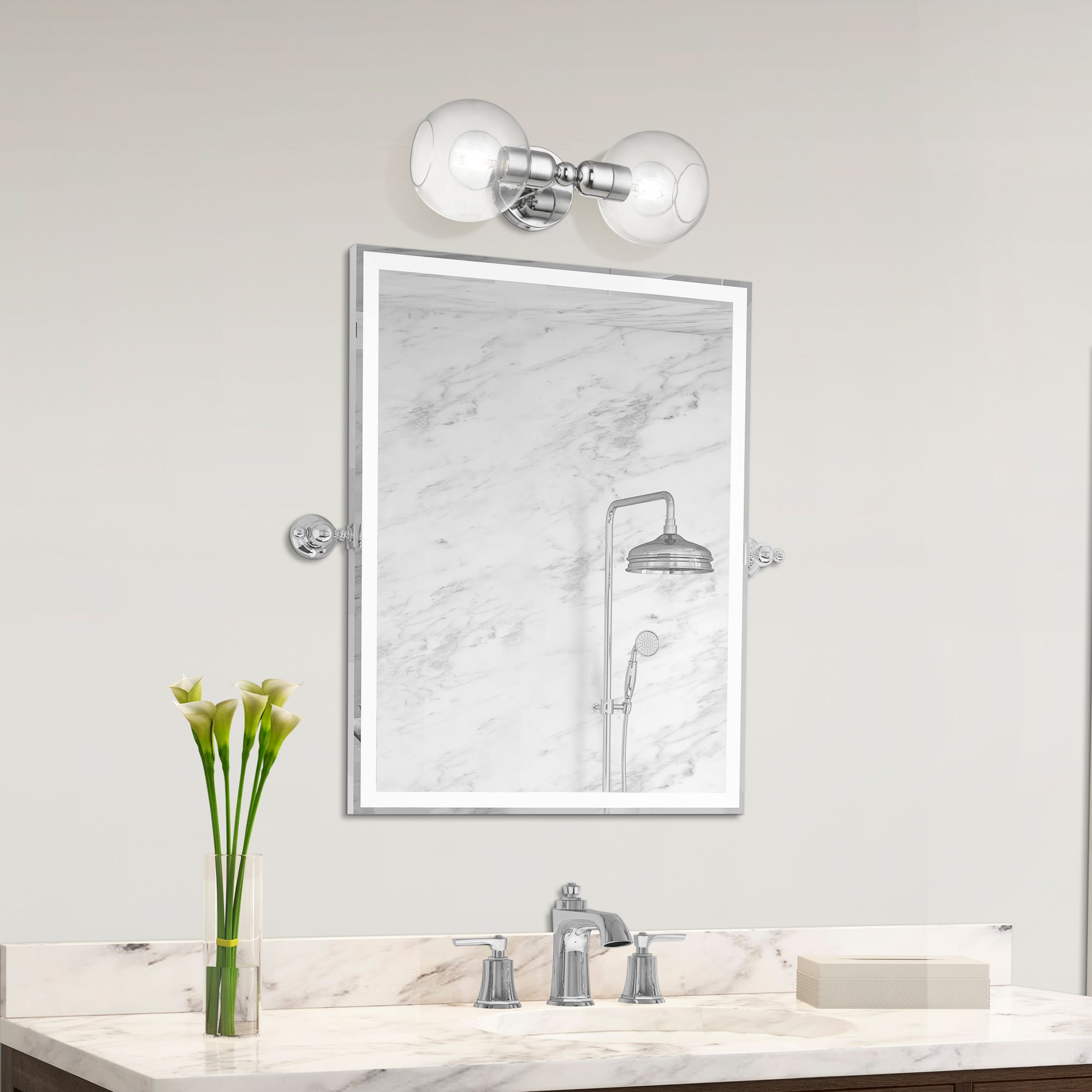 Downtown 2 Light Polished Chrome Sphere Vanity Sconce