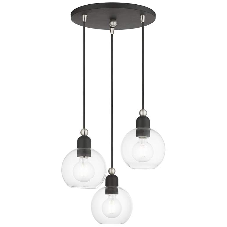 Image 1 Downtown 3 Light Black Sphere Multi Pendant with Brushed Nickel Accents