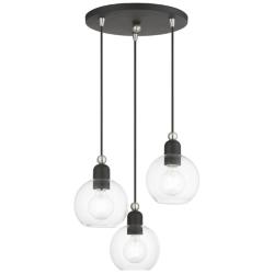 Downtown 3 Light Black Sphere Multi Pendant with Brushed Nickel Accents