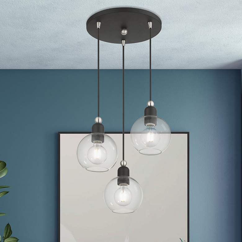 Image 1 Downtown 3 Light Black Sphere Multi Pendant with Brushed Nickel Accents