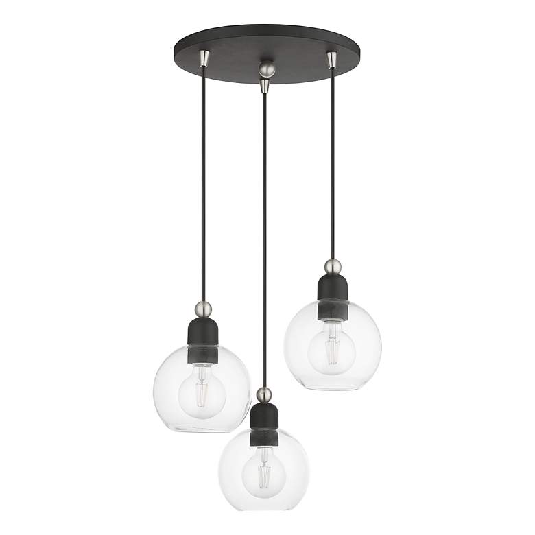 Image 3 Downtown 3 Light Black Sphere Multi Pendant with Brushed Nickel Accents more views