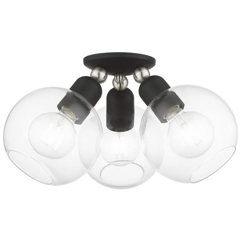 Image 1 Downtown 3 Light Black Sphere Semi-Flush with Brushed Nickel Accents