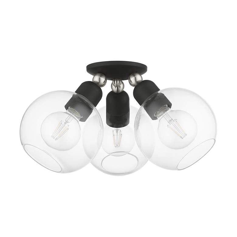 Image 3 Downtown 3 Light Black Sphere Semi-Flush with Brushed Nickel Accents more views
