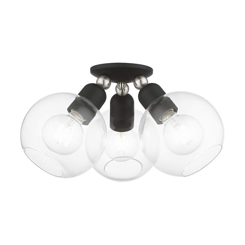Image 4 Downtown 3 Light Black Sphere Semi-Flush with Brushed Nickel Accents more views