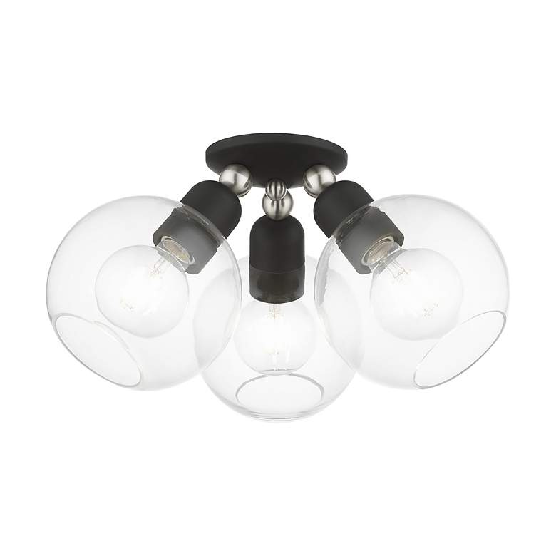 Image 5 Downtown 3 Light Black Sphere Semi-Flush with Brushed Nickel Accents more views