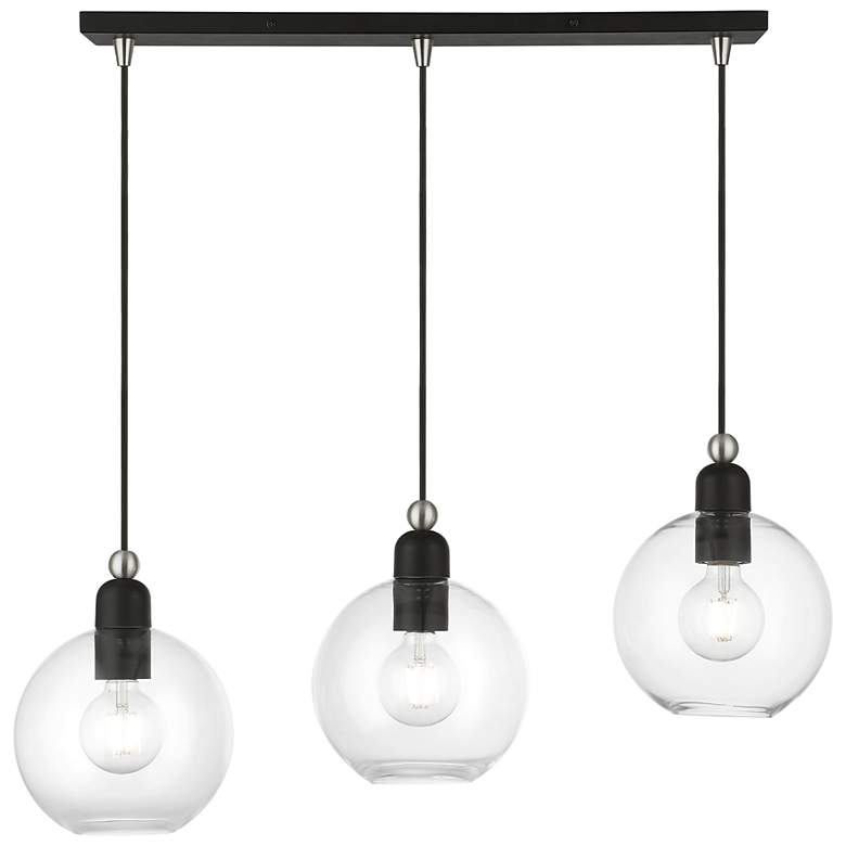 Image 2 Downtown 3 Light Black with Brushed Nickel Accents Sphere Linear Chandelier